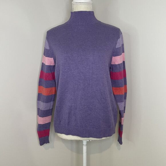 Vintage Pendleton Striped Purple Pink Mock Neck Sweater Petite Large Women's PL - Picture 1 of 9